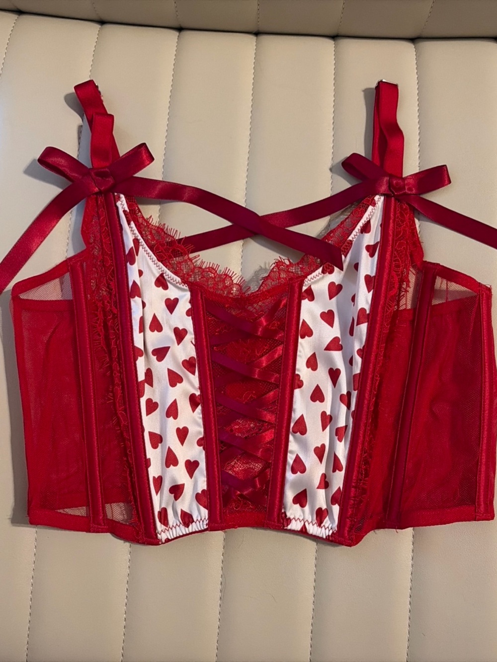 Victoria's Secret Red Lace & Mesh Lingerie Top